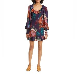 FARM Rio Flower Scarves Smocked Long Sleeve Minidress Size XL NWT